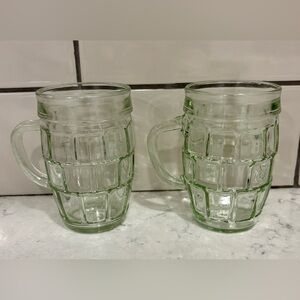 Vintage 1970s Green Glass Mug Set